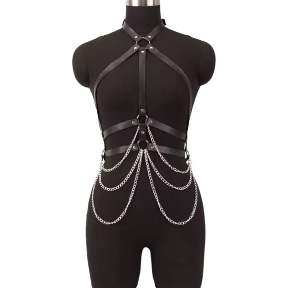 The Unbranded Brand Accessories - Women Body Chains Waist Belt With Chains Pu Leather Harness